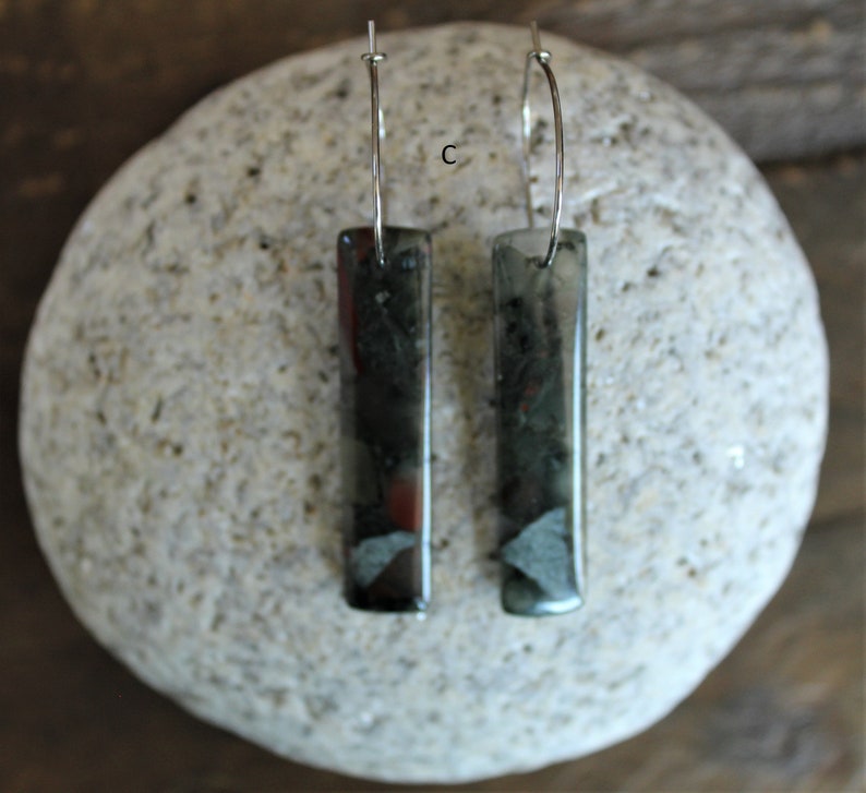 African Bloodstone Natural Stone Stainless Steel Earrings Long Dangle Earrings Women's Jewelry C