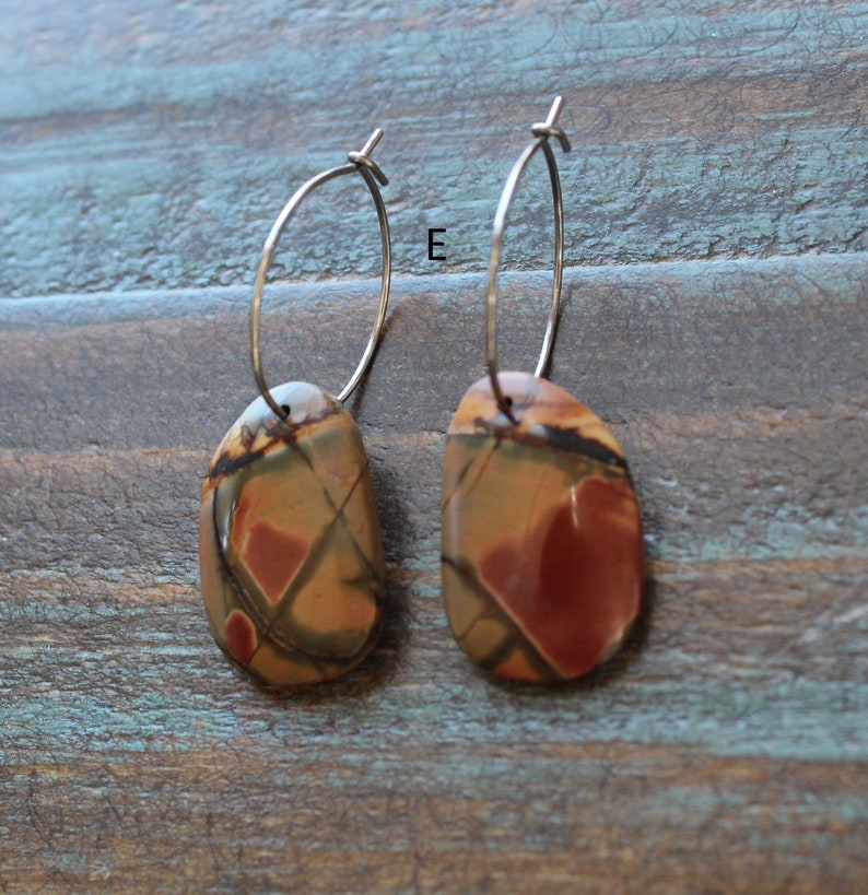 Free Form Style Stainless Steel Ear Wires Drop Earrings Red Creek Jasper Natural Stone Earrings