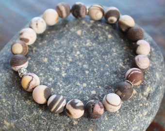 Brown Zebra Jasper Natural Stone Stretchy Bracelet | Stackable Bracelet | 6mm 8mm Beads | Elastic Bangle