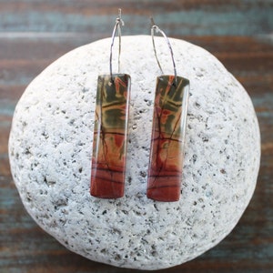 Free Form Style Stainless Steel Ear Wires Drop Earrings Red Creek Jasper Natural Stone Earrings