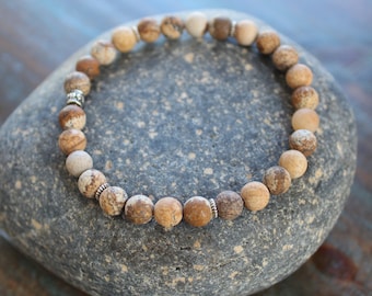 Picture Jasper Natural Stone Stretchy Bracelet | Stackable 6mm 8mm Beads | Elastic Bangle