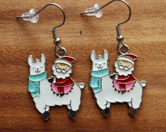 Christmas-Holiday Pierced Earrings, Santa/Llama, Penguin, Reindeer, Candy Cane, Snowflake, Stainless Steel, Gifts for Her