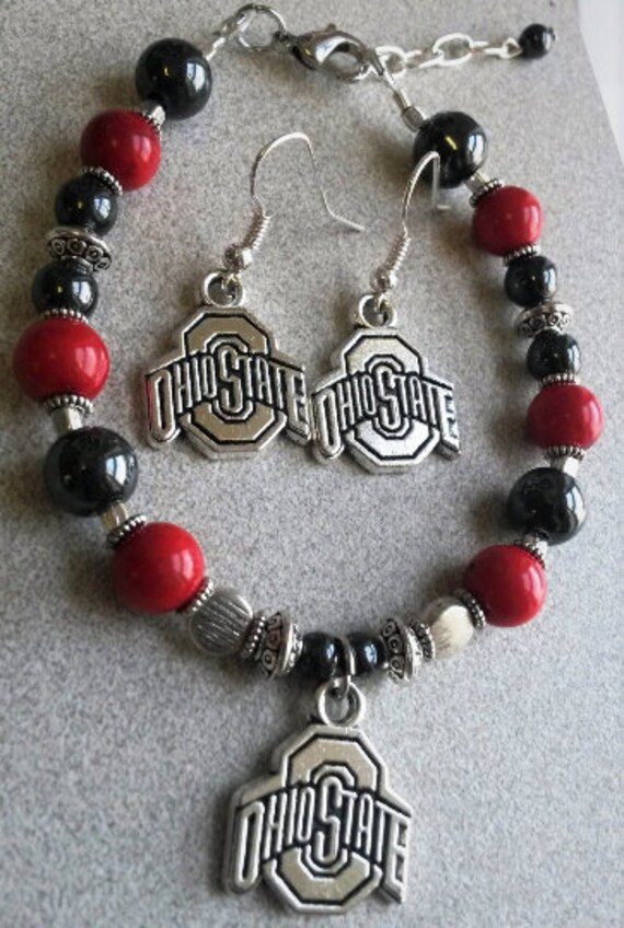 Ohio State Buckeyes Multi Charm Love Football Red Silver Necklace Jewelry OSU
