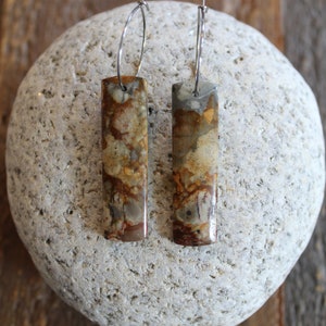 Owyhee Picture Jasper Natural Stone Earrings, Stainless Steel Ear Wires, Dangle, Drop, Rectangle Earrings, Jewelry Gifts for Her