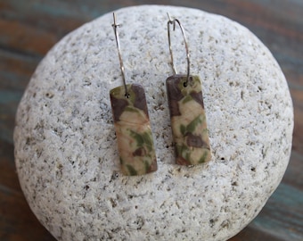 Natural Mushroom Rhyolite Jasper Natural Stone Earrings | Stainless Steel Ear Wires