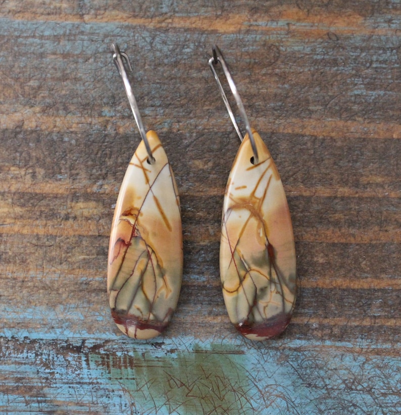 Stainless Steel Ear Wires Jasper | Red Creek Jasper Natural Stone Earrings Teardrop Shape Hand Cut Stone Earrings Drop Earrings