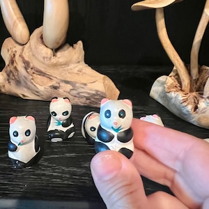 Vintage Miniature Panda Bear Figurines 6 figurines Hand Painted plaster