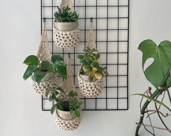 Small Cream Hanging Plant Pot Holder | Boho Wall Planter | Indoor Houseplant Wall Display