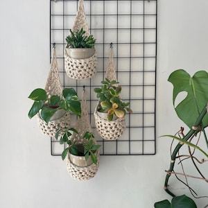 Small Cream Cotton Wall Hanging Planter | Handmade Crochet Eco Friendly Indoor Bohemian Wall Mounted Plant Holder | Porch Decor Plant Basket