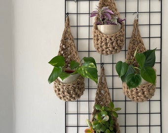 Large Jute Wall Hanging Planter | Handmade Crochet Eco Friendly Indoor Bohemian Wall Mounted Plant Holder | Hanging Plant Basket Porch Decor