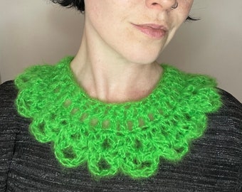 Handmade Neon Green Detachable Peter Pan Collar | Eco Friendly Vintage Mohair Crochet Collar | Fashion Accessories Handmade Birthday Gifts