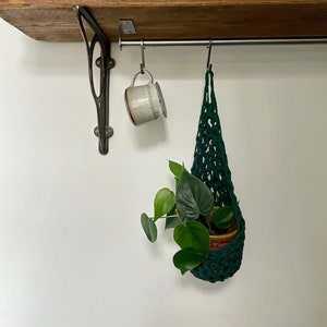 Small Green Wall Hanging Planter | Handmade Crochet Eco Friendly Indoor Wall Mounted Plant Hanger | Porch Decor Hanging Plant Basket