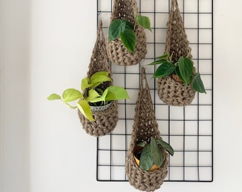 Small Jute Wall Hanging Planter | Handmade Crochet Eco Friendly Indoor Bohemian Wall Mounted Plant Holder | Porch Decor Hanging Plant Basket