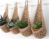 Small Jute Wall Hanging Planter Handmade Crochet Eco Friendly Indoor Bohemian Wall Mounted Plant Holder Hanging Plant Basket