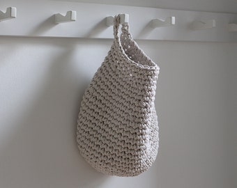 White Hanging Crochet Cotton Bag | Storage Bag | Children’s Toy Storage Bag | Kid’s Hanging Storage Bag | Boho Nursery decor