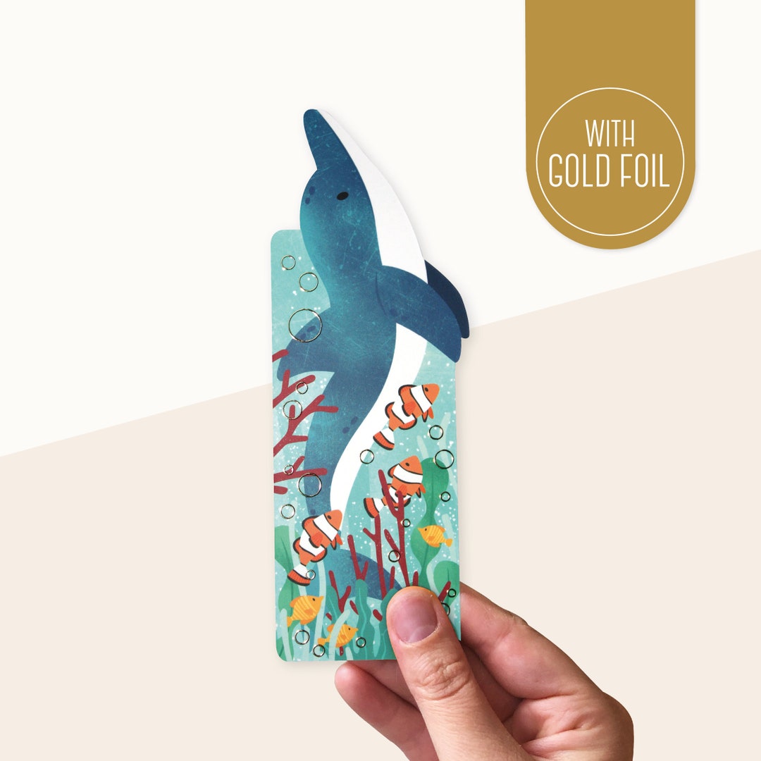 Bookmark Dolphin Bookmarks With Gold Foil Etsy