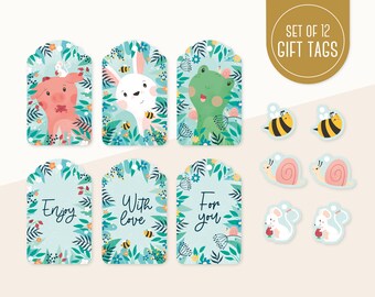 Gift tags animals and texts - 12 tags in spring colors