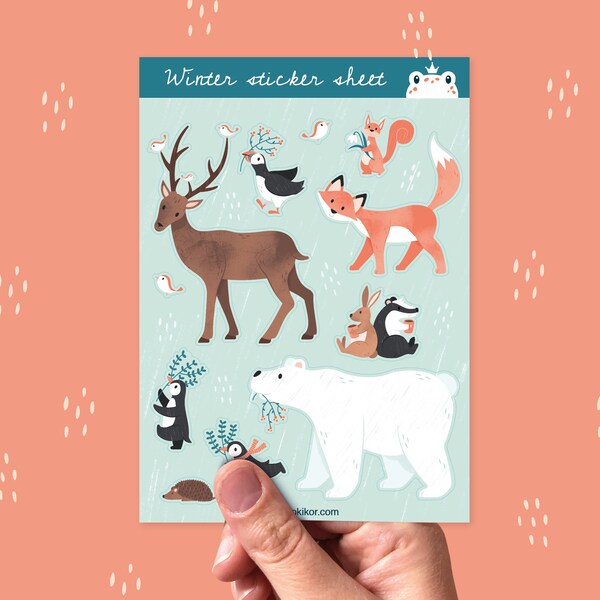 Stickervel winter - A6 stickervel dieren, planner stickers, snail mail