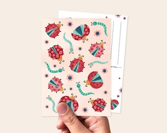 Postcard Ladybugs illustration - Greeting card summer