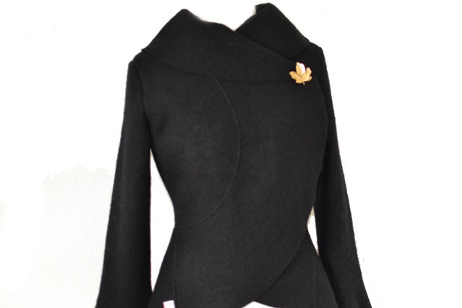 Women Boiled Wool Jacket Size Xsl Black Etsy