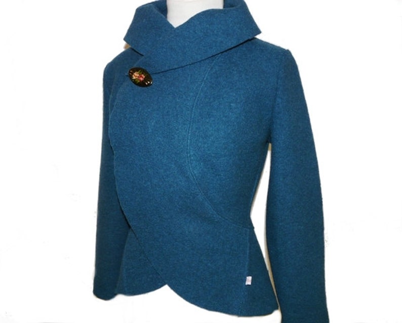 Women Boiled Wool Jacket Turquoise Size Xs-l - Etsy