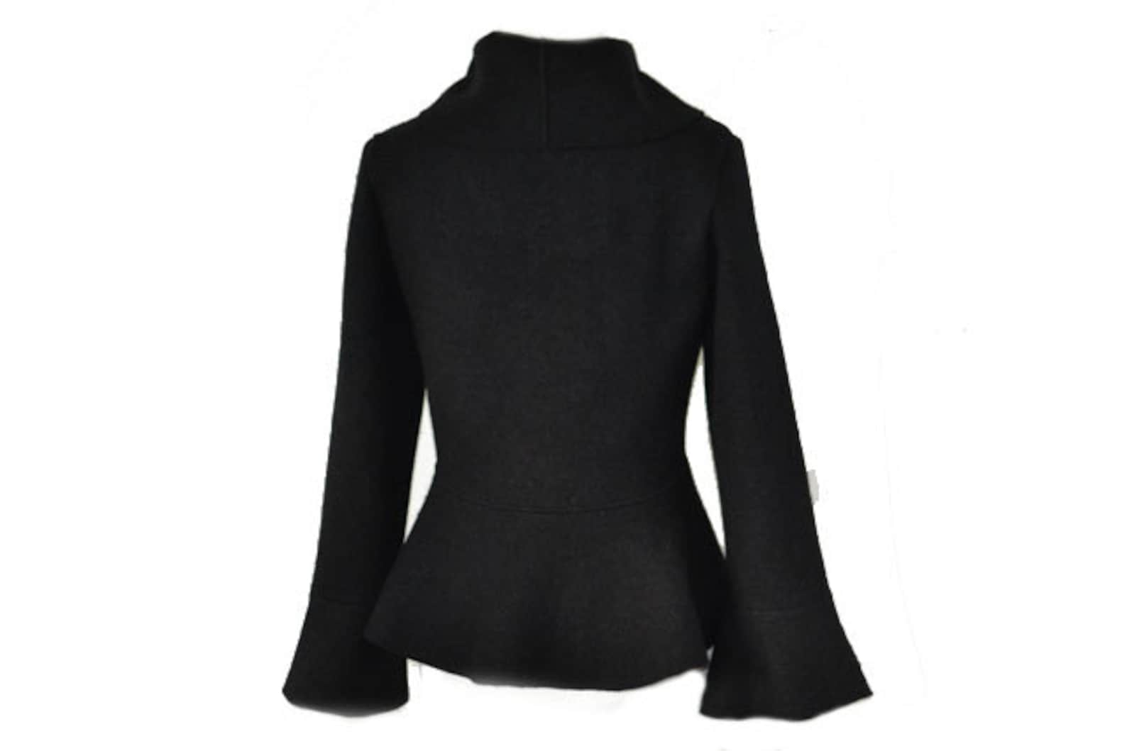 Women Boiled Wool Jacket Size Xsl Black Etsy