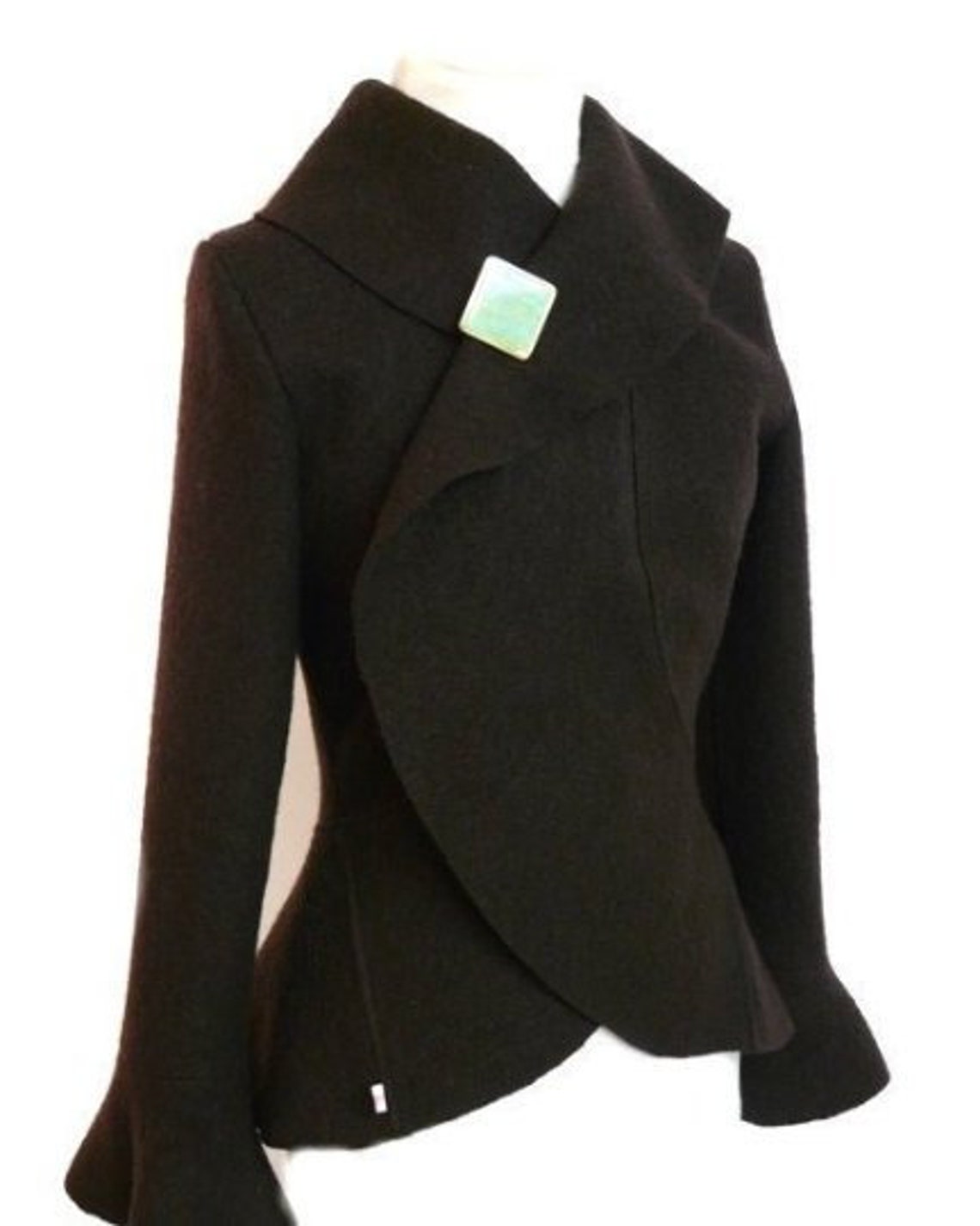 Women Boiled Wool Jacket Darkbrown Size Xs-l - Etsy