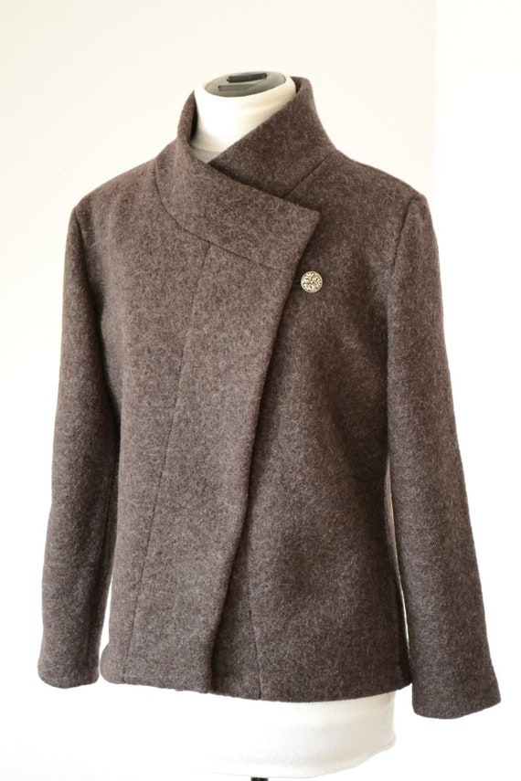 Women boiled wool Jacket brown melange size XsL Etsy