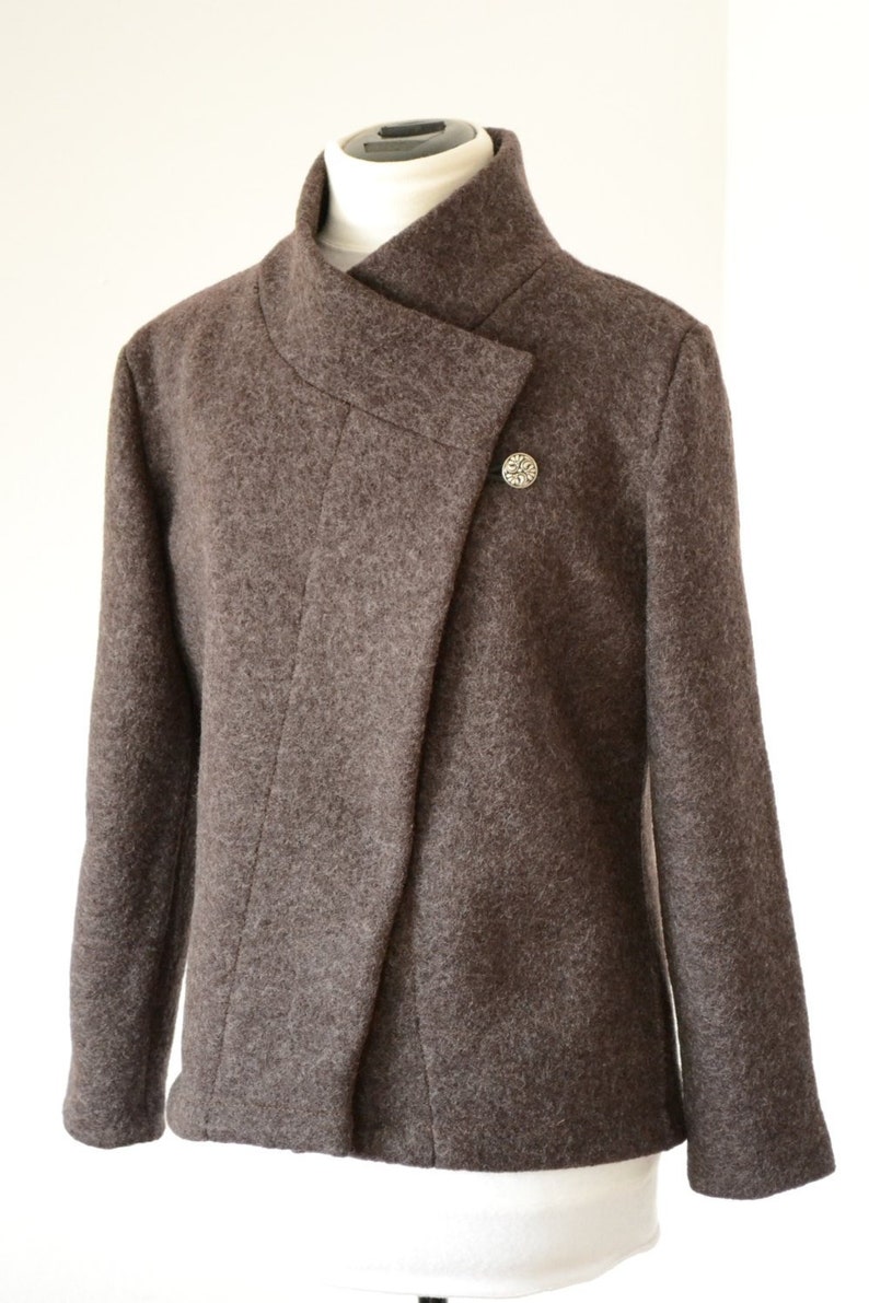 Women boiled wool Jacket brown melange size XsL Etsy