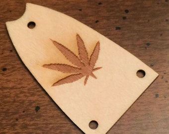 Guitar Parts - WOOD BURNED - Truss Rod Cover - Options Fit: Gibson or Epiphone - WEED Pot Leaf