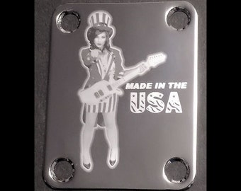 Guitar Parts - Neck Mounting Plate - Custom Engraved Etched - Sexy MADE IN USA - Chrome or Gold