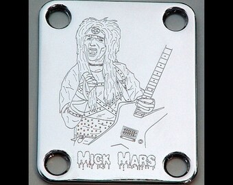 Guitar Parts - Neck Mounting Plate - Custom Engraved Etched - MICK MARS Motley Crue - Chrome, Black, or Gold