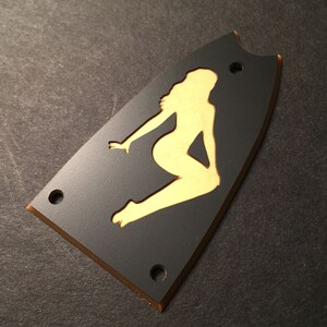 Guitar Parts - Engraved Etched - Truss Rod Cover - Options Fit: Gibson Epiphone Jackson Ibanez - Pin-Up PINUP GIRL - Black Gold