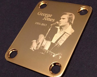 Guitar Parts - Neck Mounting Plate - Engraved Etched Fit Fender - GEORGE JONES - Chrome or Gold