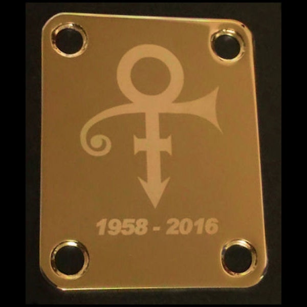 Guitar Parts - Neck Mounting Plate - Custom Engraved Etched - PRINCE Symbol - Chrome or Gold