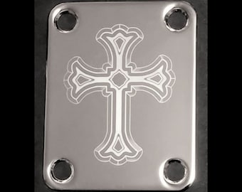 Piezas de guitarra - Placa de montaje de mástil - Grabado personalizado - CROSS - Cromado o dorado