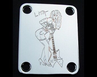 Guitar Parts - Neck Mounting Plate - Custom Engraved Etched - LITA FORD - Chrome, Black, or Gold