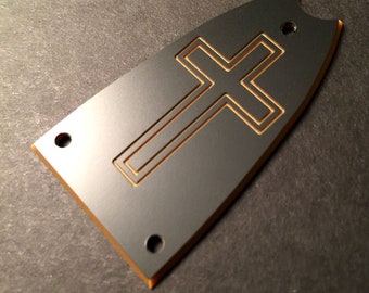 Guitar Parts - Engraved Etched - Truss Rod Cover - Options Fit: Gibson Epiphone Jackson Ibanez - CROSS - Black Gold