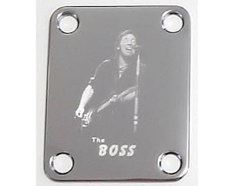 Guitar Parts - Neck Mounting Plate - Custom Engraved Etched - BRUCE SPRINGSTEEN The Boss - Chrome or Gold