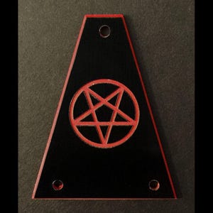 Guitar Parts - Engraved Etched - Truss Rod Cover - Options Fit: Gibson Epiphone Jackson Ibanez - PENTAGRAM 666 - RED