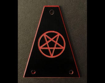 Guitar Parts - Engraved Etched - Truss Rod Cover - Options Fit: Gibson Epiphone Jackson Ibanez - PENTAGRAM 666 - RED