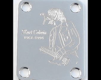 Guitar Parts - Neck Mounting Plate - Custom Engraved Etched - KURT COBAIN Nirvana - Chrome, Black, or Gold