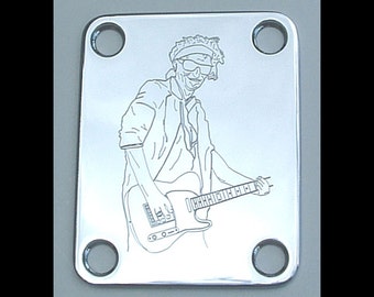 Guitar Parts - Neck Mounting Plate - Custom Engraved Etched - KEITH RICHARDS Rolling Stones - Chrome, Black, or Gold