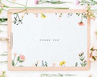 Plantable Wildflower Seed Paper Thank You Cards - Eco-Friendly Customizable Stationery