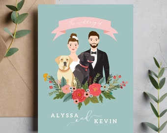 Personalized Pet Portrait Wedding Invitations: Custom Digital Design with Graphic Designer