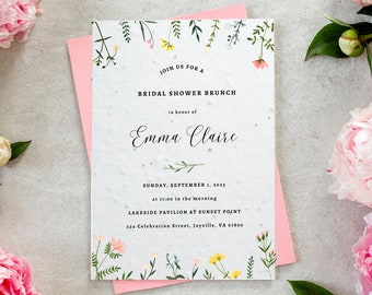 Wildflower Seed Paper Shower Invites • Printed Plantable Eco-Friendly Baby or Bridal Shower Floral Invitations • Work with a Designer