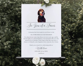 Elegant Pet Donation Wedding Sign | Digital Minimalist Design for Animal Lovers' Ceremony Decor