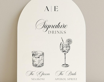Custom Die Cut Wedding Cocktail Menu Sign: Modern Arch Bar Decor