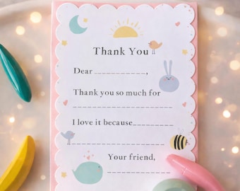 Printed Kids Fill-in-the-Blank Thank You Notes | Thank You Cards for Kids | Easy Thank You Notes