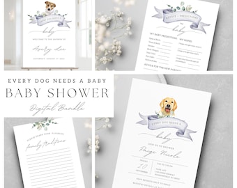Dog-Themed Digital Baby Shower Bundle: Welcome Sign, Invitations & Games - Custom Design